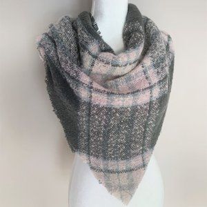 Super Soft Grey & Pink Triangle Scarf